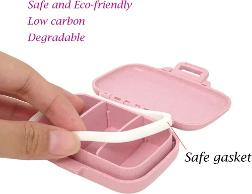 Vista 5 de Honbay Caja organizadora de vitaminas, pastillero de viaje portátil, saludable, ecológico, paja de trigo pequeña (rosa cereza)