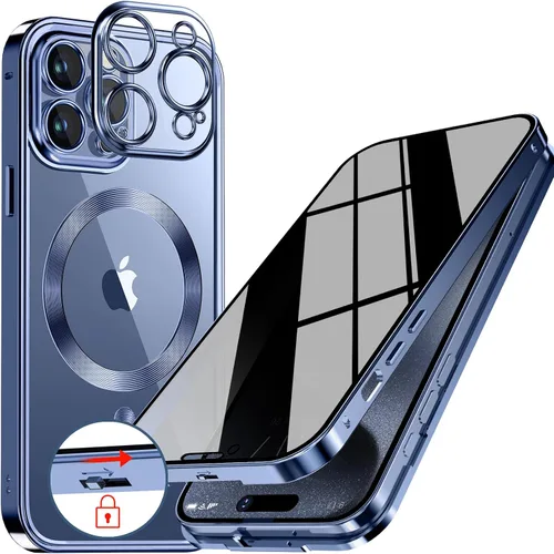 Vista 16 de Funda magnética de privacidad para iPhone 12 Pro Max con anillo de metal CD y cierre desplegable automático [compatible con MagSafe]