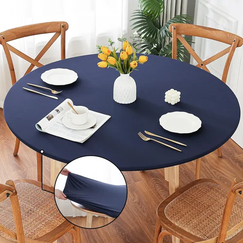 Vista 24 de Mantel redondo de elastano, suave y agradable a la piel, sin pelusas, funda de mesa de tela transpirable con banda elástica para comedor, reunión