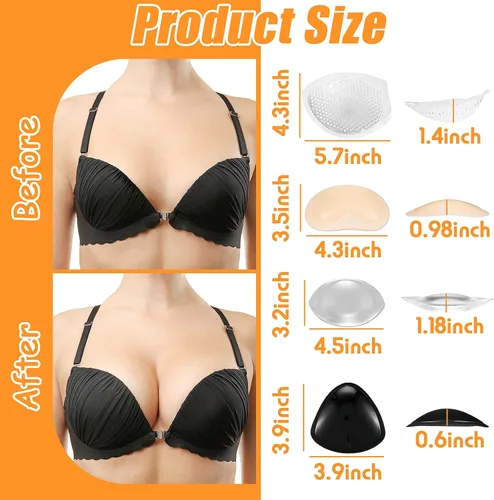 Vista 4 de SATINIOR 4 pares de insertos de brasier de silicona para realzar los senos, añaden 2 tazas transpirables, antideslizantes, impermeables