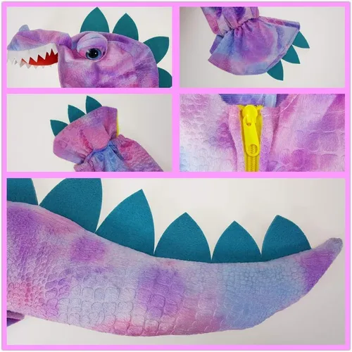 Vista 5 de DearSun Disfraz de dinosaurio T-Rex para niños, disfraz de dinosaurio con capucha (S100, morado)