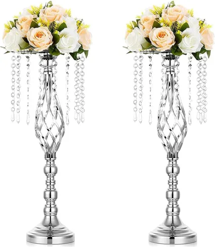 Vista 15 de Sziqiqi - Centro de mesa elevado floral dorado para mesa de boda de 21.7 pulgadas de altura con centros de mesa de flores de cristal y cuentas
