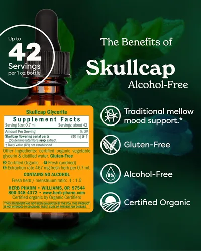 Vista 2 de Herb Pharm Skullcap, Extracto de hierbas líquido sin alcohol: hierba tradicional relajante Skullcap, apoyo mental tranquilo Sin azúcar, sin OMG