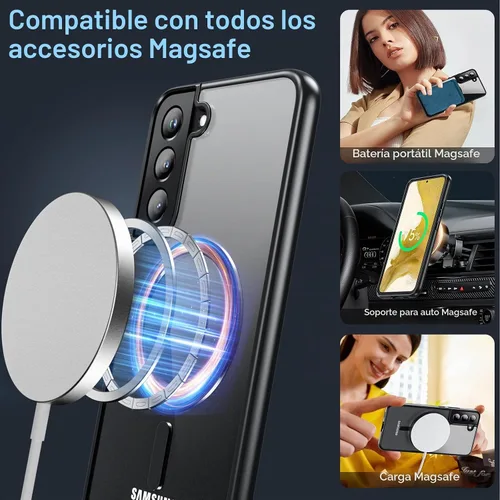 Vista 4 de OWKEY Funda magnética para Samsung Galaxy S22 Plus 5G (compatible con MagSafe), delgada, translúcida, a prueba de golpes, con antihuellas