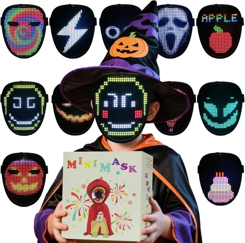 Vista 10 de JDBMAOYE Máscara LED con control de aplicación, máscara de Halloween 115 patrones + aplicación a patrones personalizados