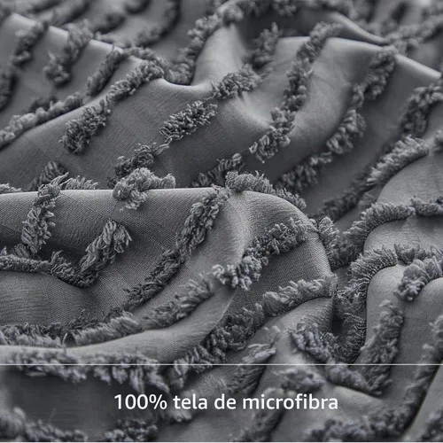 Vista 5 de WARMDERN Juego de funda de edredón Boho tamaño Queen, juego de funda de edredón a rayas de microfibra color gris oscuro, juego de 3 piezas