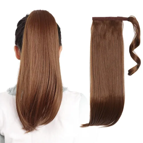 Vista 40 de Extensiones de cabello para cola de caballo, extensión de cola de caballo roja de 16 pulgadas, corta, ondulada, rizada, envolvente, cola de caballo