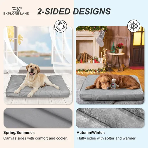 Vista 2 de Explore Land Funda Impermeable para Cama de Perro Lavable a Máquina Funda de Repuesto Esponjosa para Cama de Perro para Gato, 20Lx15Wx3H pulgadas