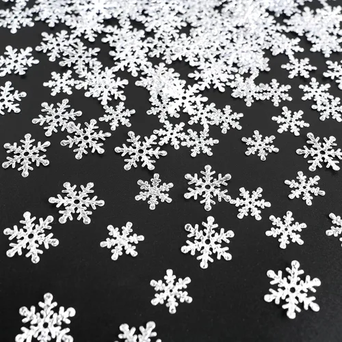 Vista 11 de Decoraciones de confeti de copo de nieve de Navidad, 1200 unidades, confeti morado, azul, plateado, paquete de fiesta de nieve para Navidad