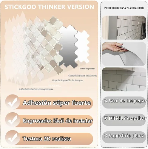 Vista 3 de STICKGOO Arabesque Protector contra Salpicaduras Despegar y Pegar, 12"X12" Azulejo Protector contra Salpicaduras para Cocina Despegar y Pegar Marrón