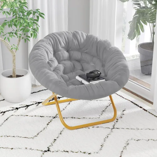 Vista 10 de BizChair Silla plegable de gran tamaño, silla de luna de piel sintética negra, marco de metal negro, silla plegable portátil de 38 pulgadas