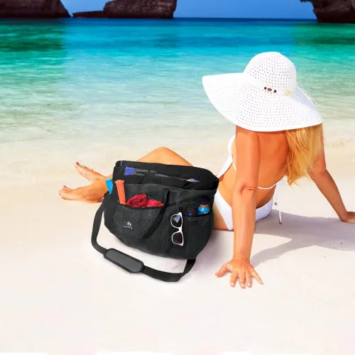 Vista 7 de Red Suricata Bolsa de playa de malla con cremallera - Bolsa de playa extra grande - Bolsa de piscina