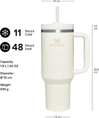 Vista 4 de Stanley Quencher H2.0 - Vaso de acero inoxidable con asa, pajilla y tapa FlowState giratoria de 3 posiciones; aislamiento térmico, sin BPA; apto