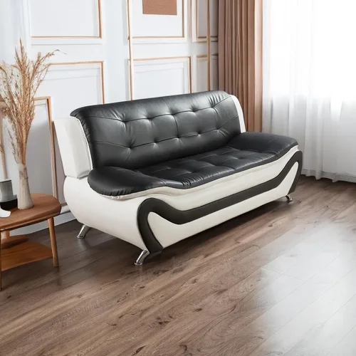 Vista 25 de A Ainehome Moderno juego de muebles de sala de estar de piel sintética, sofá modular de 6 asientos con sofá biplaza y silla (negro)