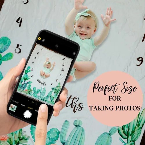 Vista 3 de Manta de hitos para bebé, manta de fotos mensual neutral de género, tabla de crecimiento, accesorios para fotos de recién nacidos a 12 meses, manta