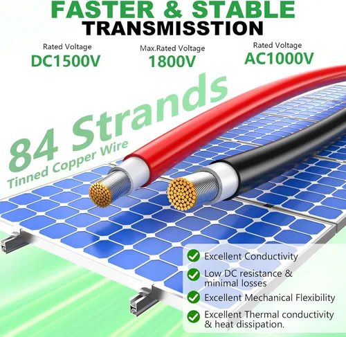Vista 8 de Oududianzi Cable de extensión solar de 10 pies, cable solar de 10 AWG, cable fotovoltaico de cobre estañado de calibre 10, cables y conectores