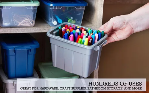 Vista 3 de Organize Your Home Contenedores de almacenamiento coloridos para espacios pequeños con tapas, paquete de 6, recipientes de plástico pequeños