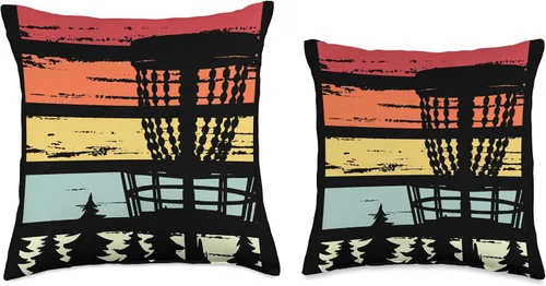Vista 3 de Disc Golfing Abstract Painting Birdie Stroke Par Disc Retro Sunset Target Golfing - Almohada de 9 agujeros, 16 x 16 pulgadas, multicolor