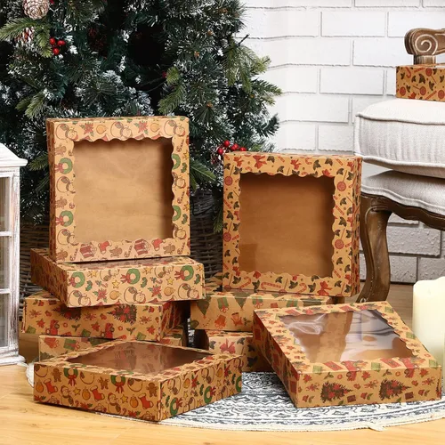 Vista 3 de Spiareal Paquete de 12 Cajas de Galletas de Navidad de 10 x 10 x 2.5 Pulgadas Latas de Galletas con Tapas para Dar Regalos Cajas de Panadería