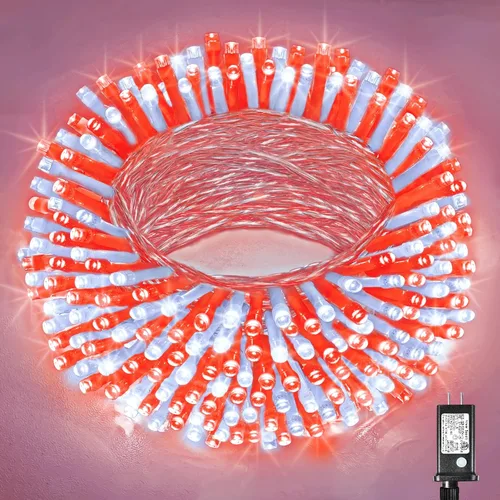 Vista 15 de Guirnalda de luces navideñas con 100 LEDs, tira de 33 pies, 8 modos, conectable, impermeable, parpadeante, con temporizador y memoria, para Azul