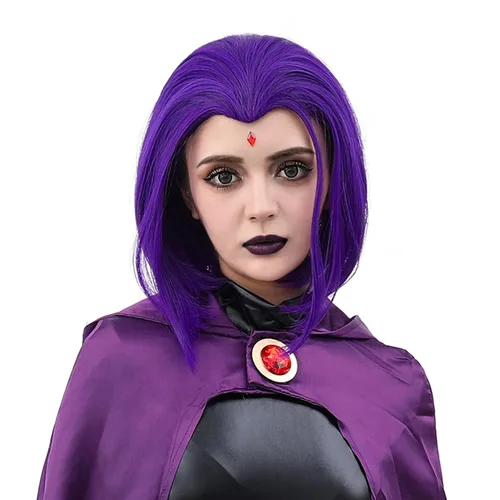 Vista 2 de Peluca Corta Púrpura Cosplay Peluca Corta Bob Púrpura Peluca de Halloween para Disfraces de Mujeres Púrpura/Bob
