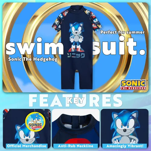 Vista 3 de Sonic The Hedgehog Disfraz de natación para niños, esenciales para vacaciones de verano, trajes de baño para niños de 3 a 10 años