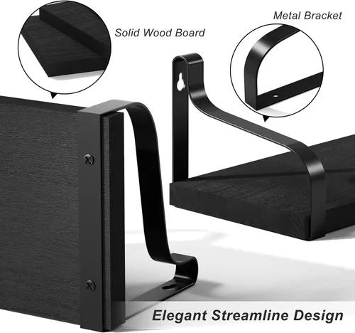 Vista 5 de Love-KANKEI Estantes flotantes montados en la pared de madera rústica, juego de 3 estantes para dormitorio, sala de estar, baño, cocina, color negro