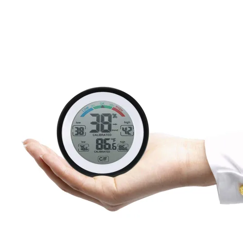 Vista 4 de Higrómetro de termómetro para interiores y exteriores,Medidor electrónico inalámbrico de humedad de temperatura,Pantalla táctil redonda Termómetro