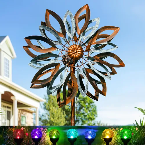 Vista 8 de LimeHill Molinillos de viento grandes de metal para exteriores para patio y jardín, esculturas de viento cinéticas y molinillos con estaca