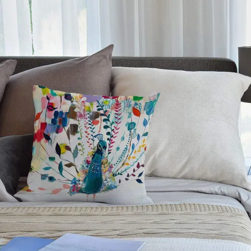 Vista 4 de HGOD DESIGNS Funda de cojín decorativa de lino y algodón con diseño de pájaros y pavo real (pavo real), 18 x 18 pulgadas T29-101
