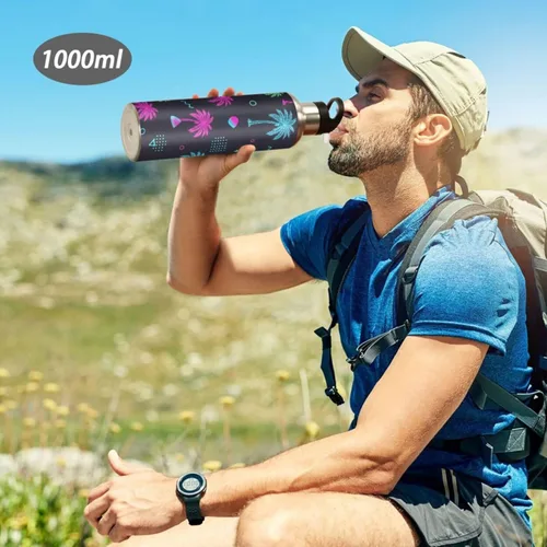 Vista 7 de Tropical Palm Trees - Botella de agua de acero inoxidable con aislamiento de neón con pajilla, 32 onzas, sin BPA, botella de agua deportiva a prueba