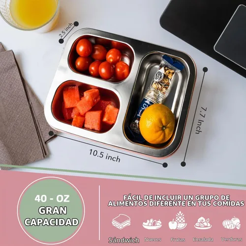 Vista 2 de Easy Togo Lonchera grande de acero inoxidable de 40 onzas para adultos, 3 compartimentos, lonchera con tapa, contenedor reutilizable para aperitivos