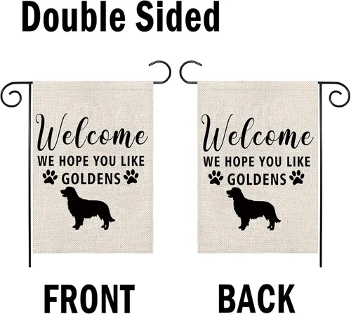 Vista 2 de Golden Retriever - Bandera de jardín Golden Retriever con la frase "Welcome We Hope You Like Goldens", bandera de jardín (Like Goldens F)