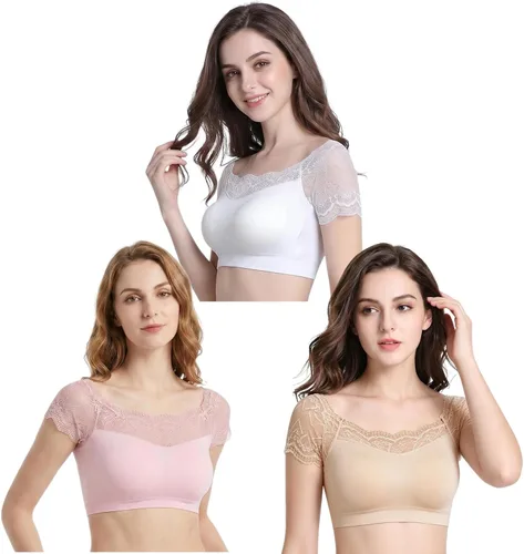 Vista 7 de DRESHOW Bralette de encaje sin mangas, brasier sin aros para mujeres y Paquete de 1: rosa