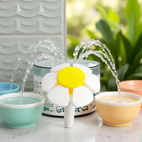 Vista 2 de Jowxsx Boquilla de fuente de agua para mascotas, flor amarilla de repuesto para cabeza para fuente de gato, dispensador automático de agua potable