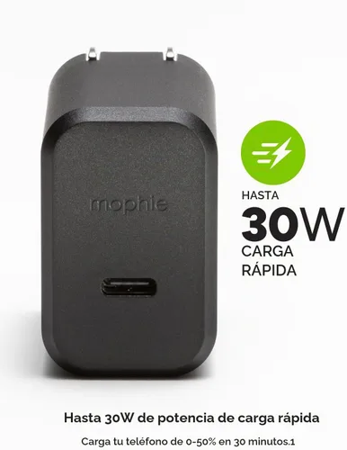 Vista 2 de Mophie GaN - Bloque de cargador USB C de 30 W, cargador de pared rápido para iPhone, iPad, Samsung Galaxy, Google Pixel y más, pinzas compactas