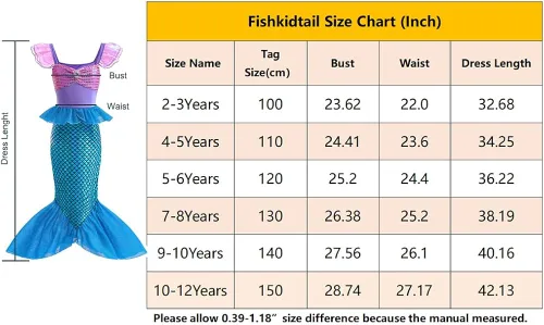Vista 2 de Fishkidtail Little Girls Princess Mermaid Costume for Girls Dress Up with Accessory for Christmas Birthday Party Supplies