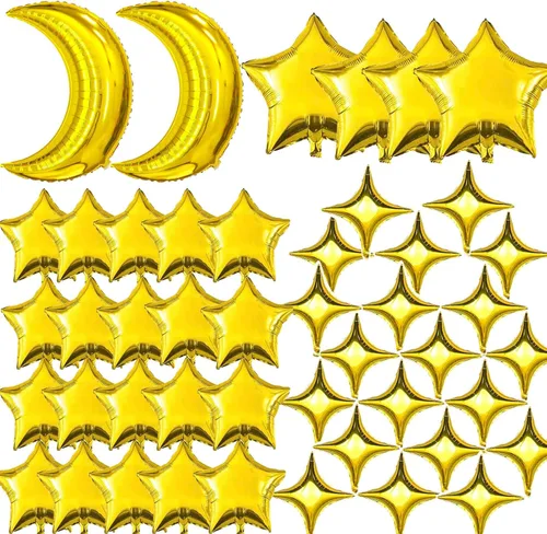 Vista 8 de 6 globos de aluminio de 22 pulgadas y 10 globos de aluminio de 10 pulgadas con estrella - Dorado, globos de estrella de 12 puntas y 4 puntas para 16