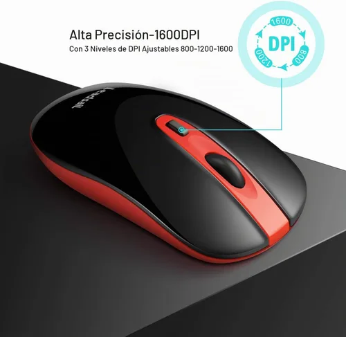 Vista 5 de Leadsail Ratón USB delgado inalámbrico, clic silencioso 3 niveles, 4 botones ratón portátil para Windows Mac PC Notebook Rojo