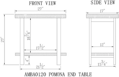 Vista 2 de Alaterre Furniture Pomona - Mesa auxiliar de madera maciza de 2 niveles con acabado natural y patas de metal, decoración moderna de granja o Marrón