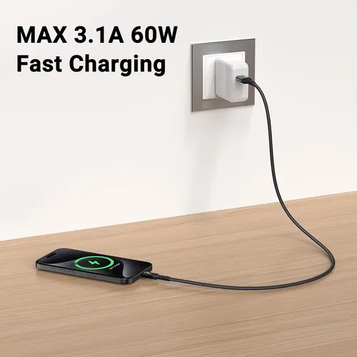 Vista 2 de Android Auto & CarPlay - Cable USB C de 10 Gbps 60 W PD de 1.5 pies (paquete de 2, negro), USB 3.1 Gen 2 a USB-A, cable de carga rápida compatible