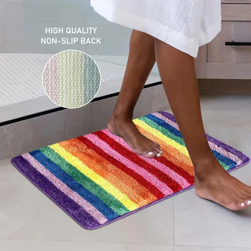 Vista 4 de Sisher Alfombra de baño de arcoíris para niños, bonita alfombra de baño colorida, lavable, suave, antideslizante, alfombra de baño de microfibra