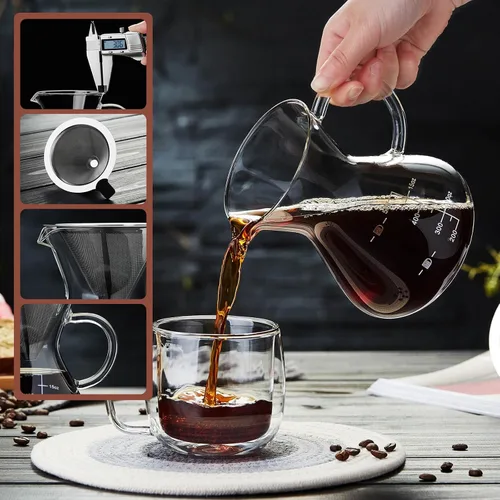 Vista 4 de Unbreakable - Cafetera con doble filtro inoxidable de 17 onzas, grueso resistente al calor, gotero de vidrio de borosilicato para verter sobre