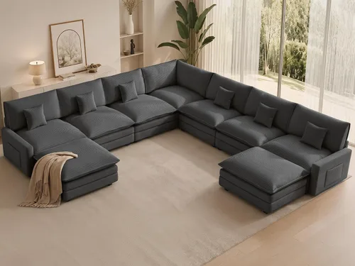 Vista 15 de Sofá seccional modular de 107", sofá de nube en forma de L con otomana Negro