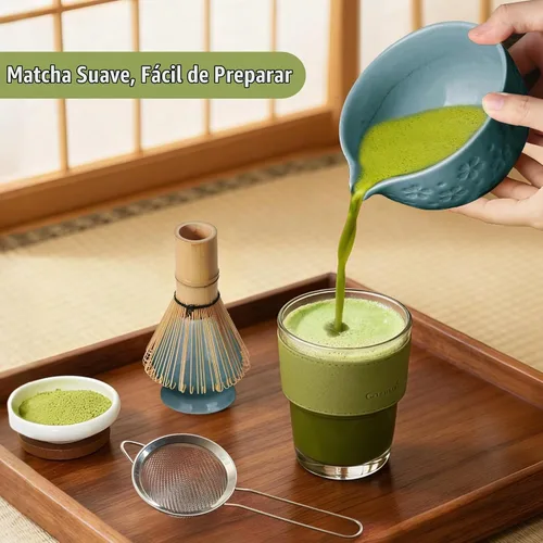 Vista 7 de Kit de juego de batidor de Matcha: Juego de Matcha japonés - Tazón de cerámica, batidor de bambú, Chasen, soporte para cuchara, cuchara medidora