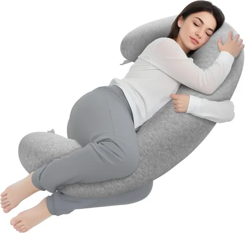 Vista 15 de TranquilRelax Almohada corporal en forma de C para dormir de lado, almohada larga de espuma viscoelástica para piernas, cadera y espalda, funda Negro