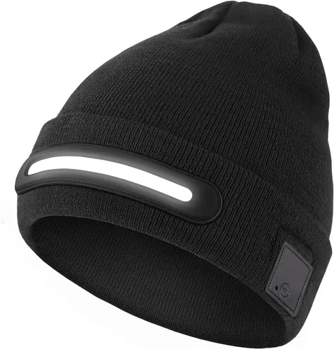Vista 8 de Beanie with Light, Unisex LED Rechargeable Headlamp Beanie, Warm Knitted Cap Black, Idea for Winter Gifts Negro