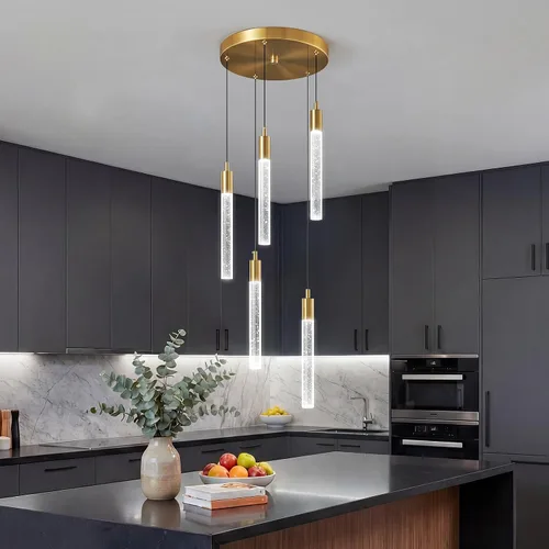 Vista 27 de Iluminación colgante moderna para isla de cocina, lámpara colgante regulable LED con acabado cromado, mini iluminación colgante de cristal