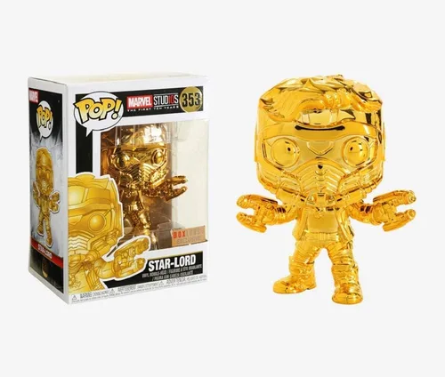 Vista 3 de Marvel Studios 10 Funko POP! Marvel Star-Lord - Cabeza de vinilo exclusiva #353 [Cromado dorado]