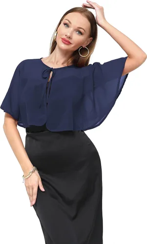 Vista 8 de Chal de gasa para mujer, capelets transparentes para vestido de noche, boda, cubierta de capa